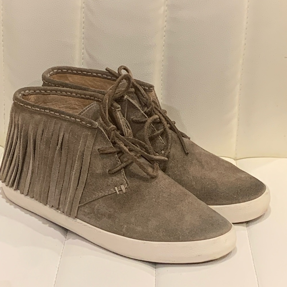 Frye Taupe Suede Fringe Lace-Up Ankle Sneakers